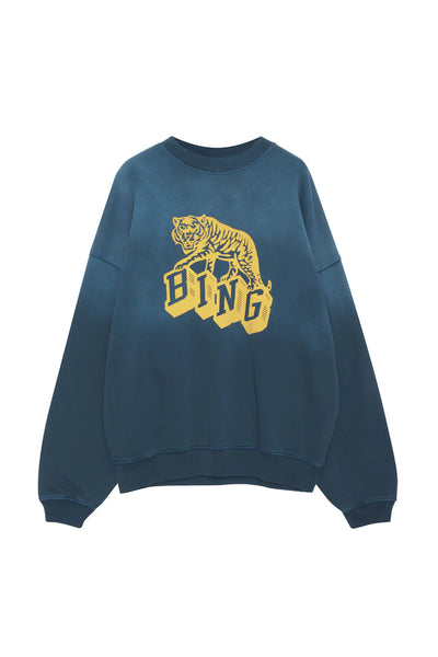The Harvey Retro Tiger Sweatshirt in Washed Faded Navy