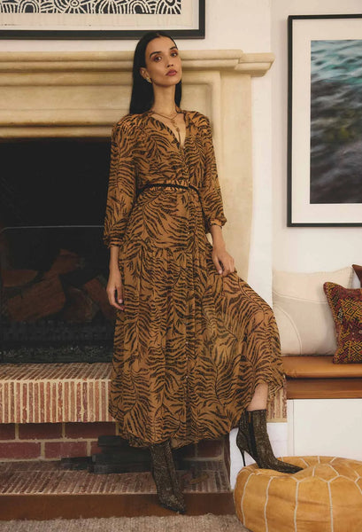 The Solene Sheer Viscose Midi Dress in Exotica
