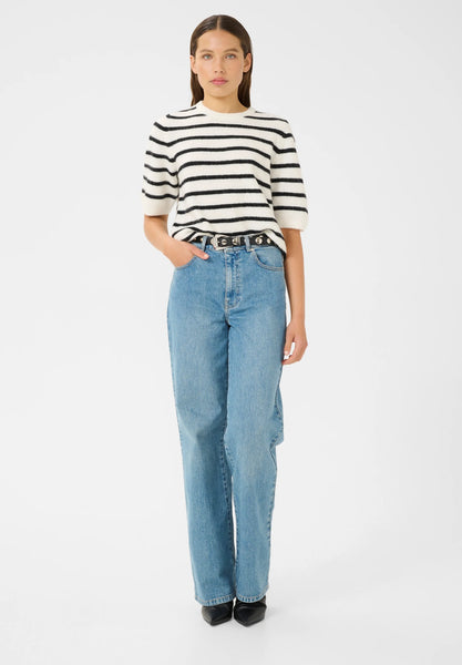 The Alpha G SS Jumper in Ivory Black Stripe