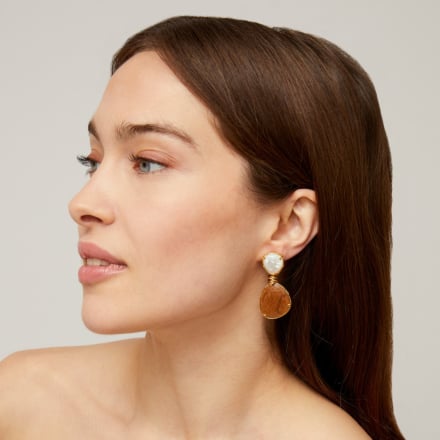 The Silia Earrings in White Mother of Pearl and Wood