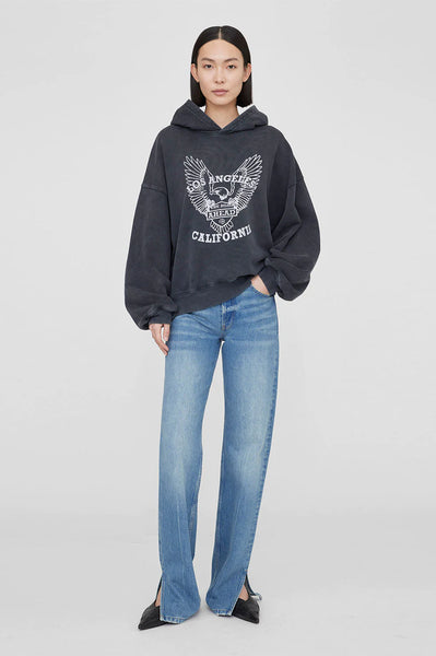 The Alec Hoodie White Eagle in Washed Black